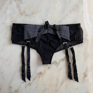 LASCIVIOUS BLACK GREY SHEER SILK PANTY GARTER SIZE SMALL